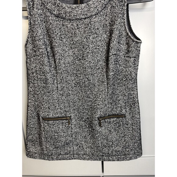 CAbi CeCe Top XS Shell Dark Gray Herringbone Tweed Zip Pocket Sleeveless Knit - Picture 4 of 8